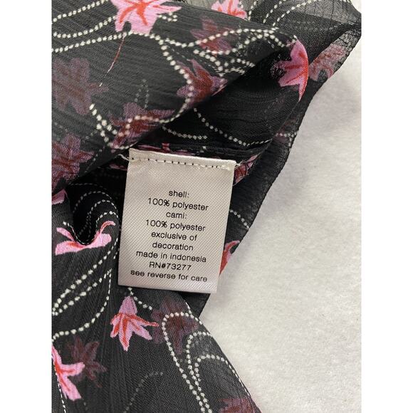 Elizabeth And James Long Sleeve Black Floral Sheer Smocked Neck Top Large - Picture 4 of 4